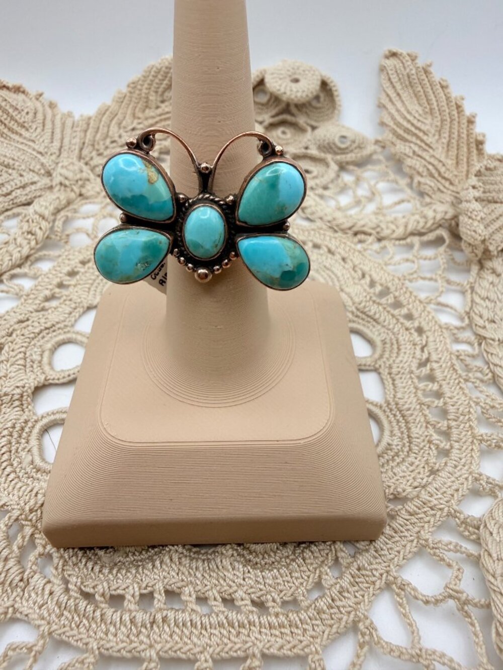 Artisan crafted Mohave Turquoise Butterfly Copper Statement Ring Adj Boho 9g